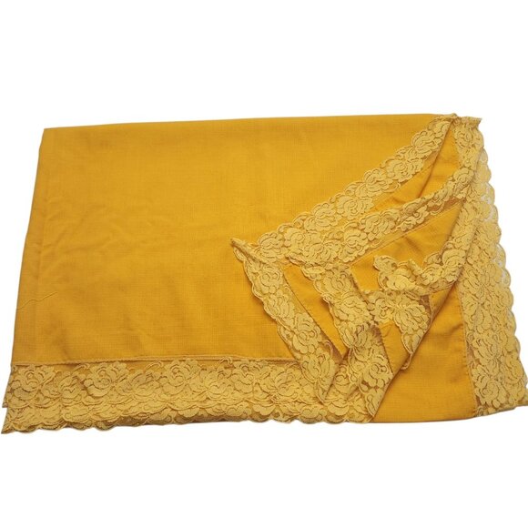 Vintage Mid Century Modern Tablecloth Danish 65 X 88 Inch Floral Lace Trim - Picture 3 of 6